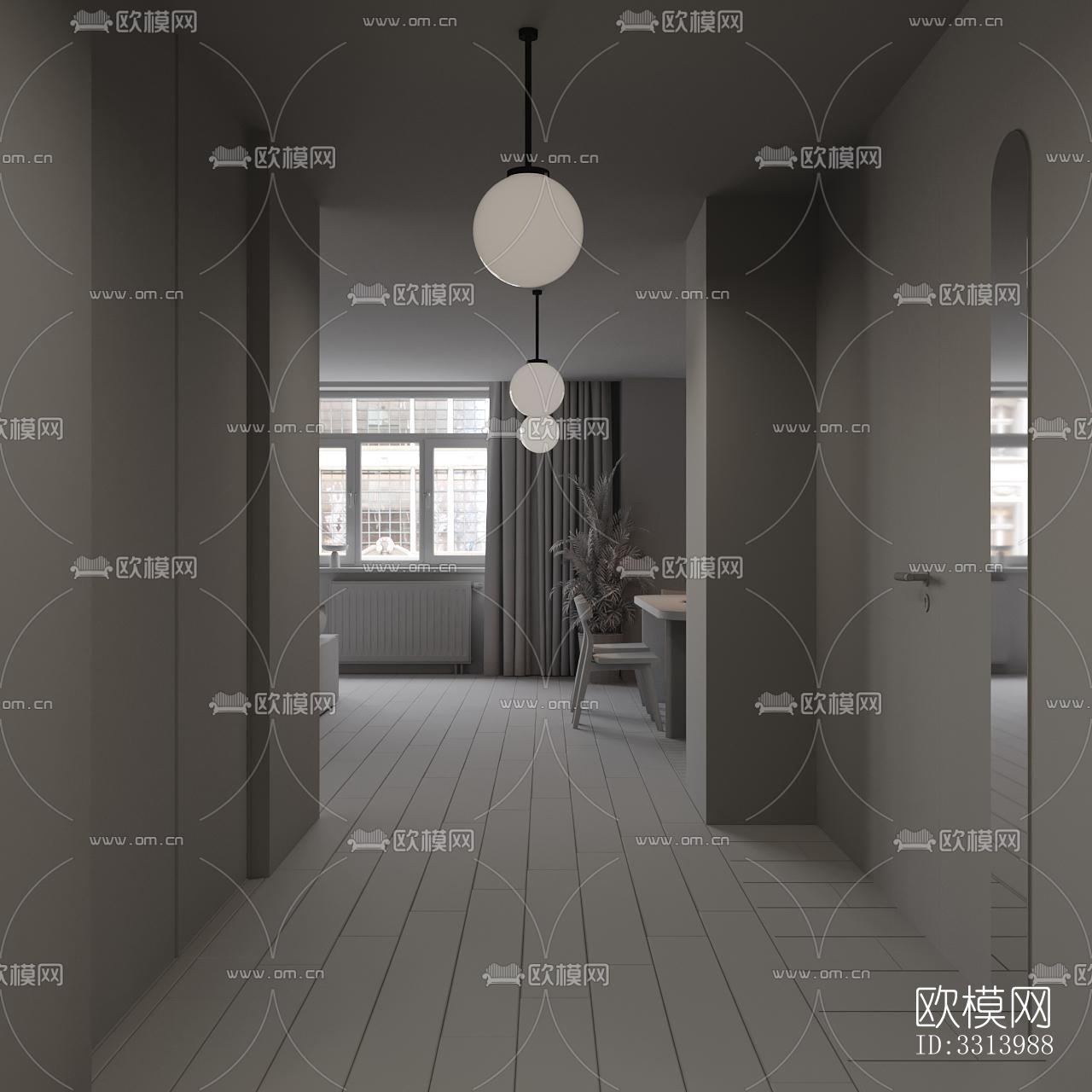 现代客餐厅效果图下载（渲染图9）