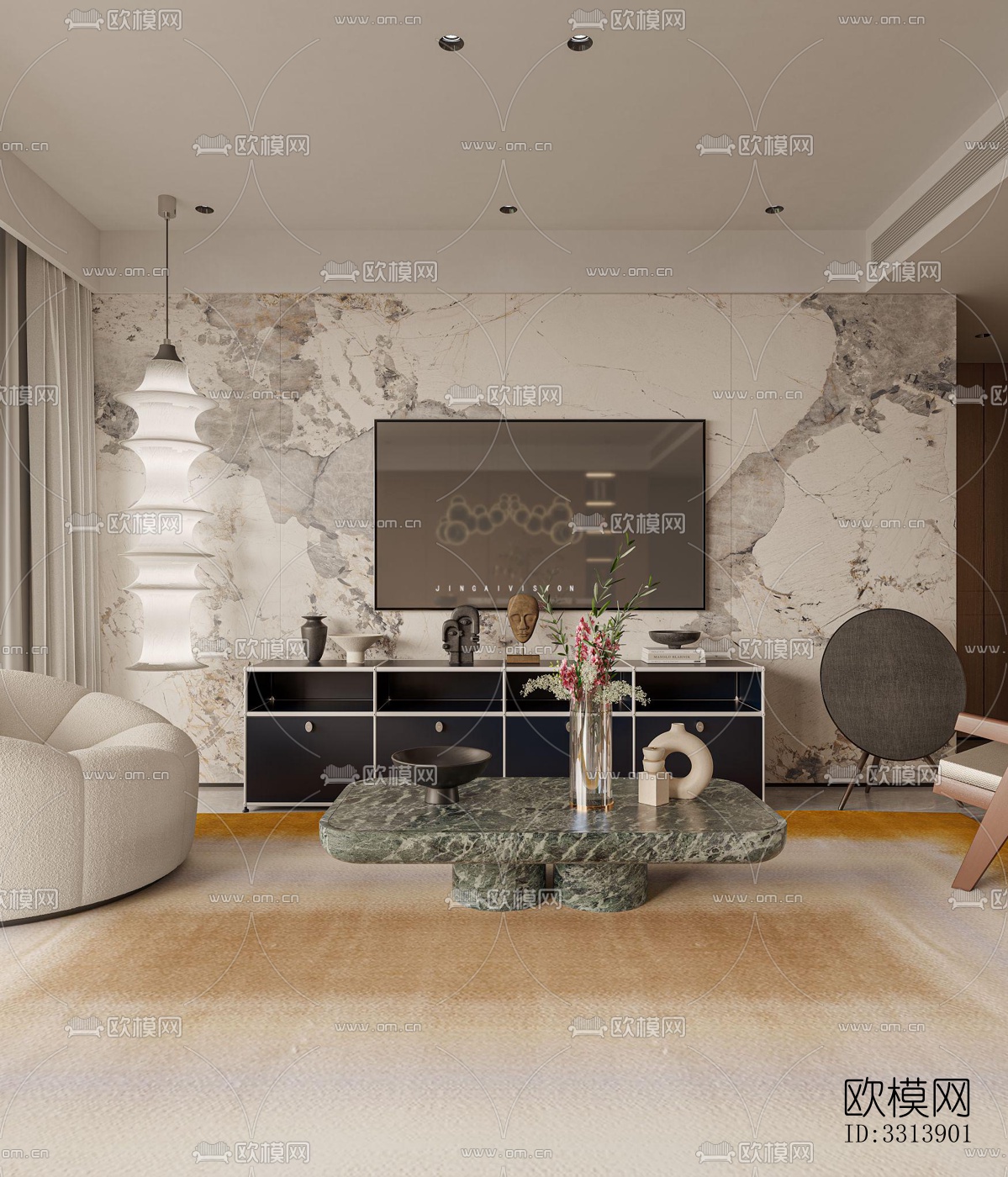 现代客餐厅效果图下载（渲染图1）