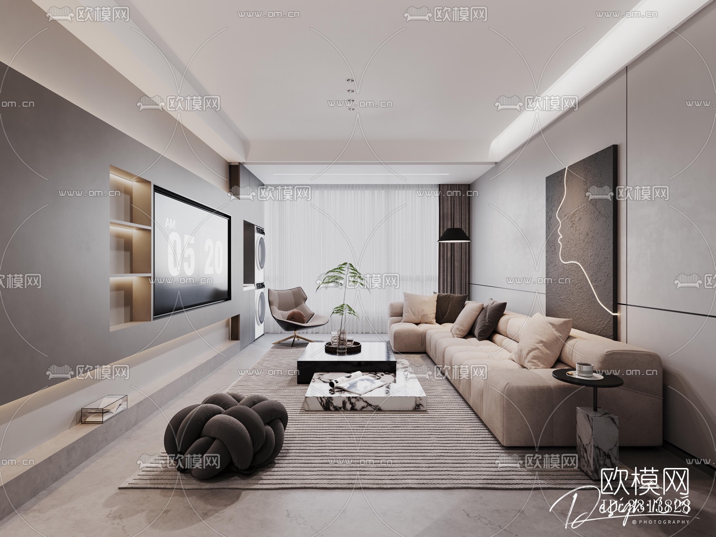 现代客餐厅效果图下载（渲染图7）