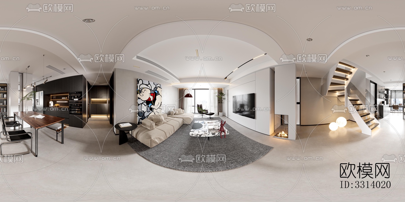 现代客餐厅效果图下载（渲染图2）