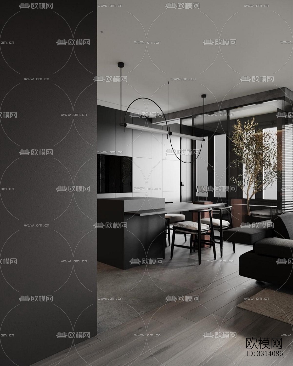 现代客餐厅效果图下载（渲染图1）