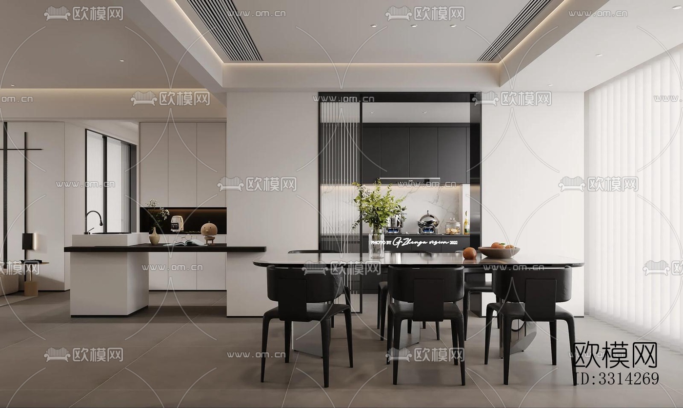 现代客餐厅效果图下载（渲染图3）