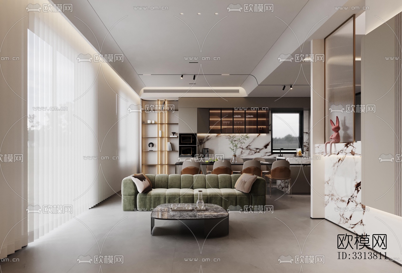 现代客餐厅效果图下载（渲染图2）