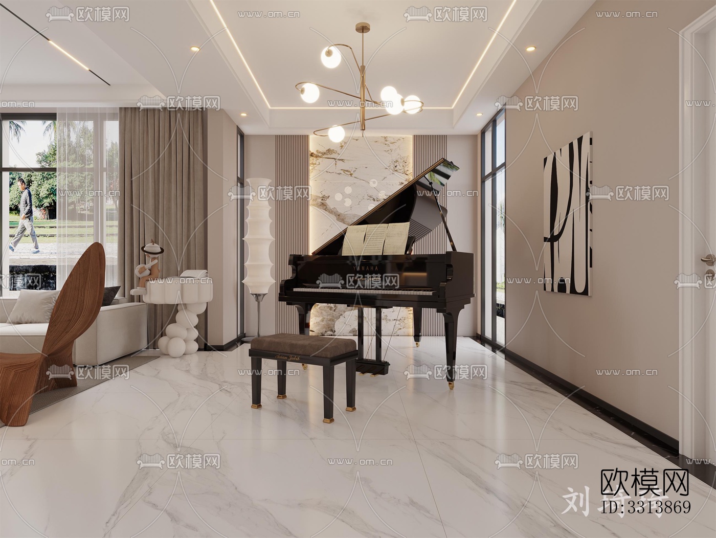 现代客餐厅效果图下载（渲染图4）