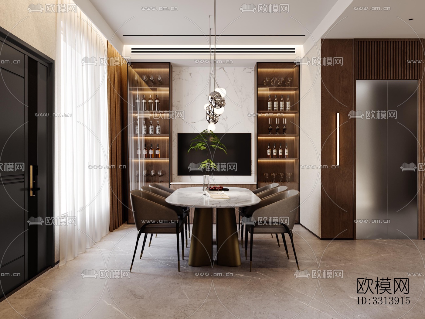 现代客餐厅效果图下载（渲染图8）