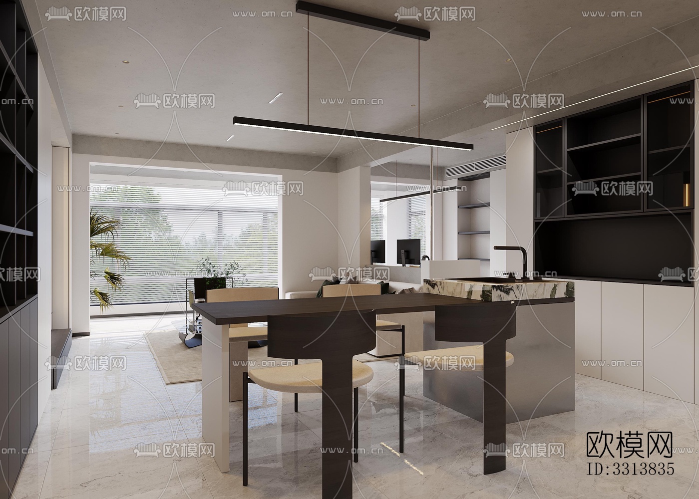 现代客餐厅效果图下载（渲染图5）