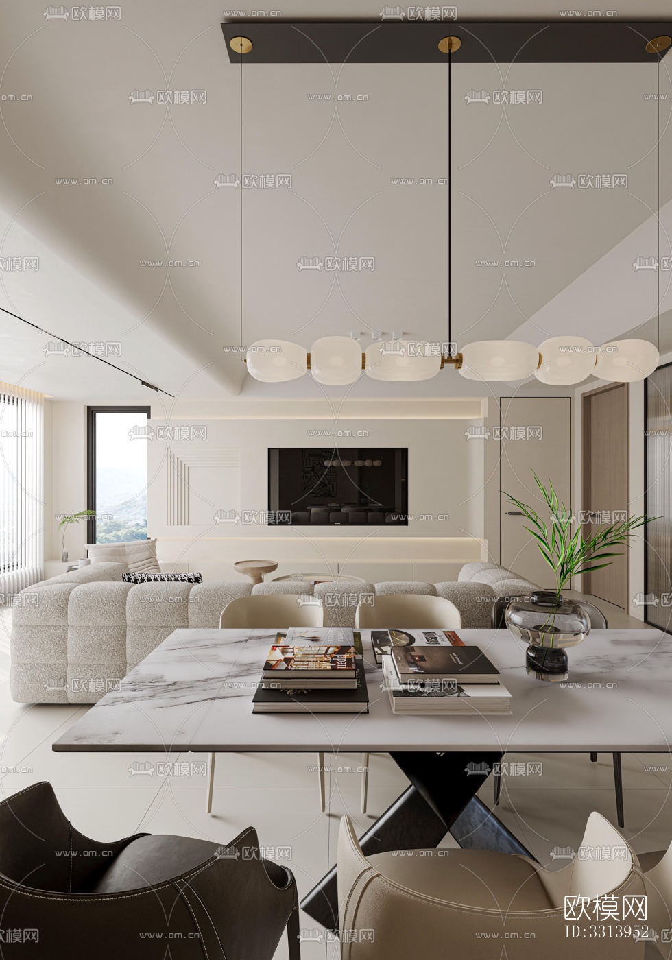 现代客餐厅效果图下载（渲染图4）