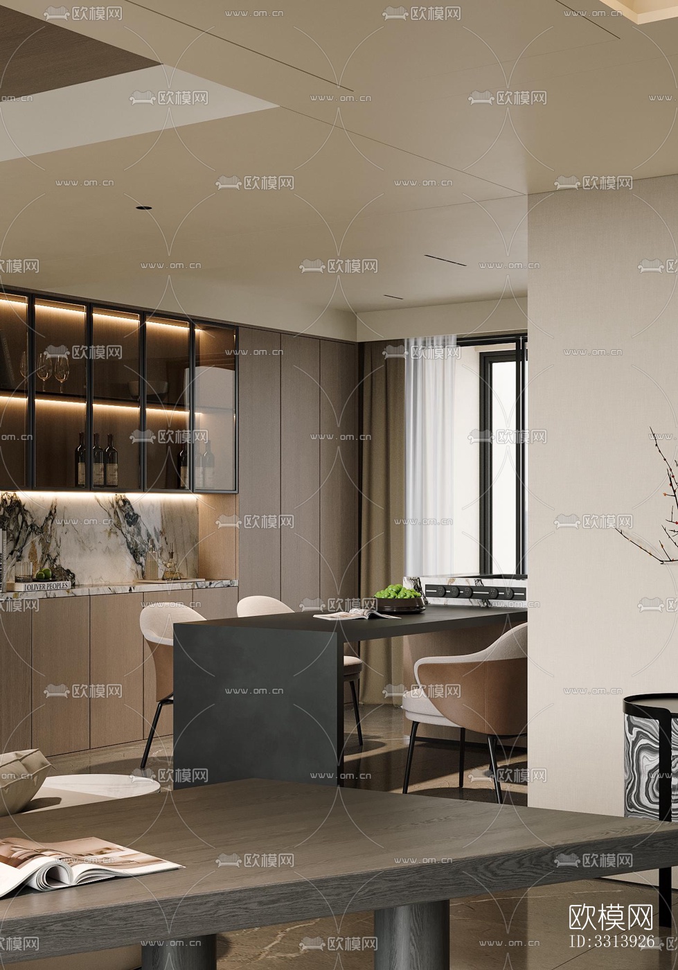 现代客餐厅效果图下载（渲染图4）