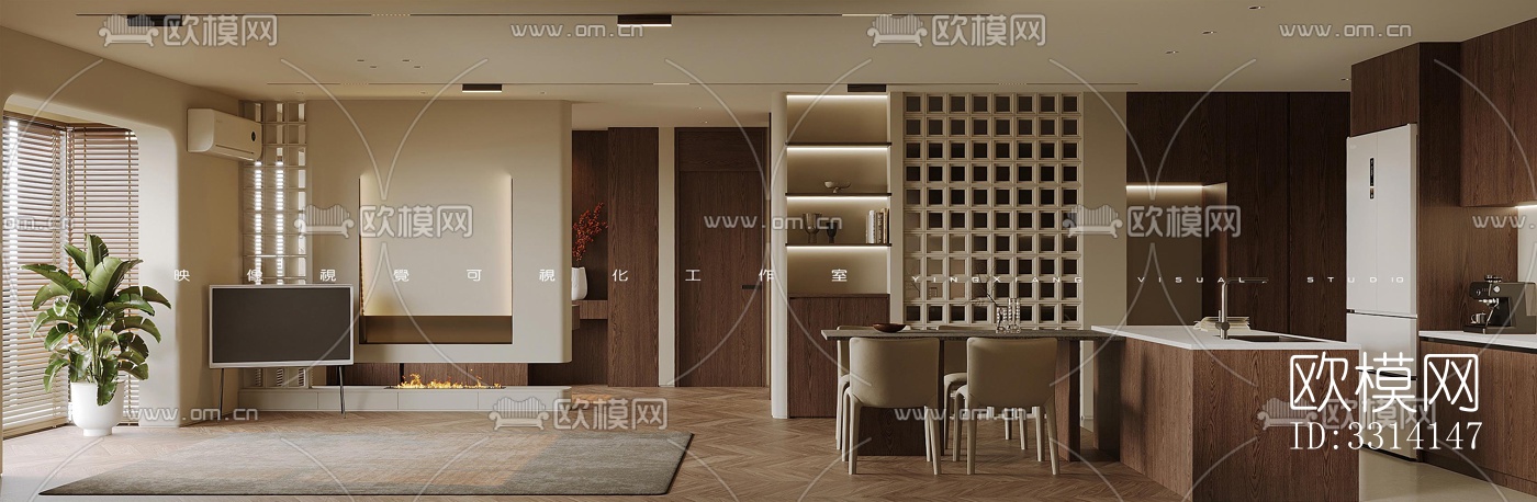 现代客餐厅效果图下载（渲染图1）