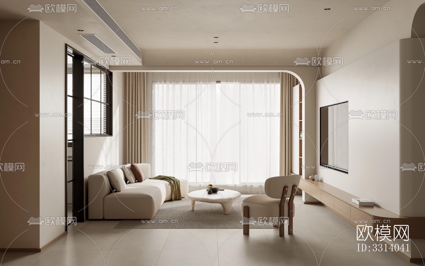 现代客餐厅效果图下载（渲染图1）