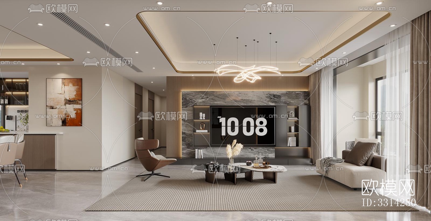 现代客餐厅效果图下载（渲染图2）