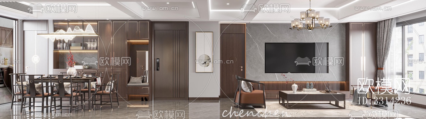 现代客餐厅效果图下载（渲染图3）