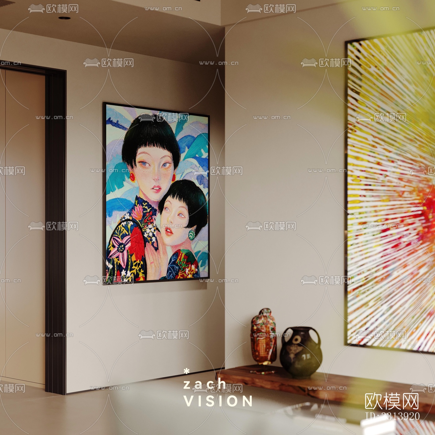 现代客餐厅效果图下载（渲染图1）