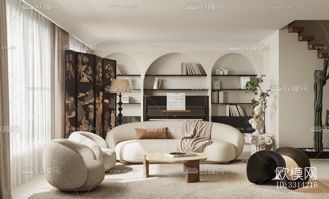 现代客餐厅效果图下载（渲染图1）