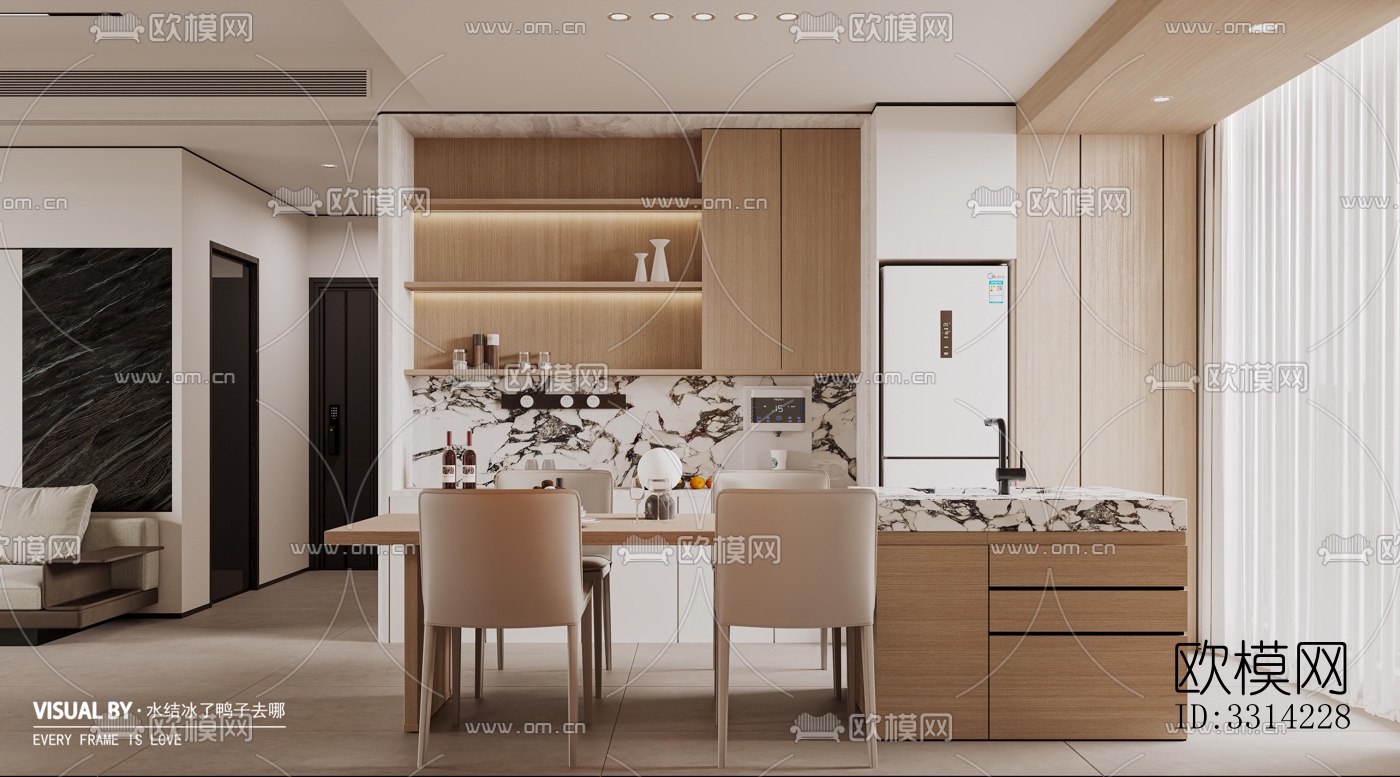 现代客餐厅效果图下载（渲染图3）