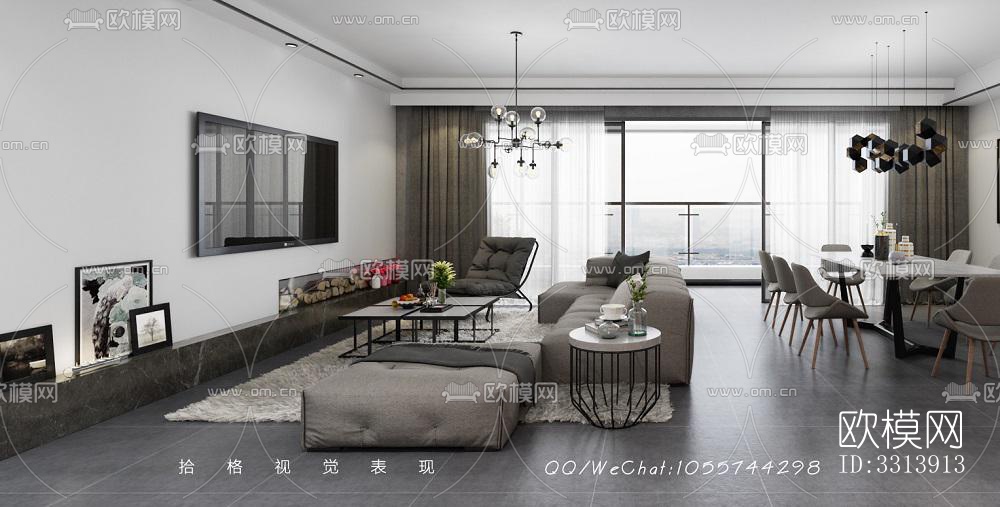 现代客餐厅效果图下载（渲染图8）