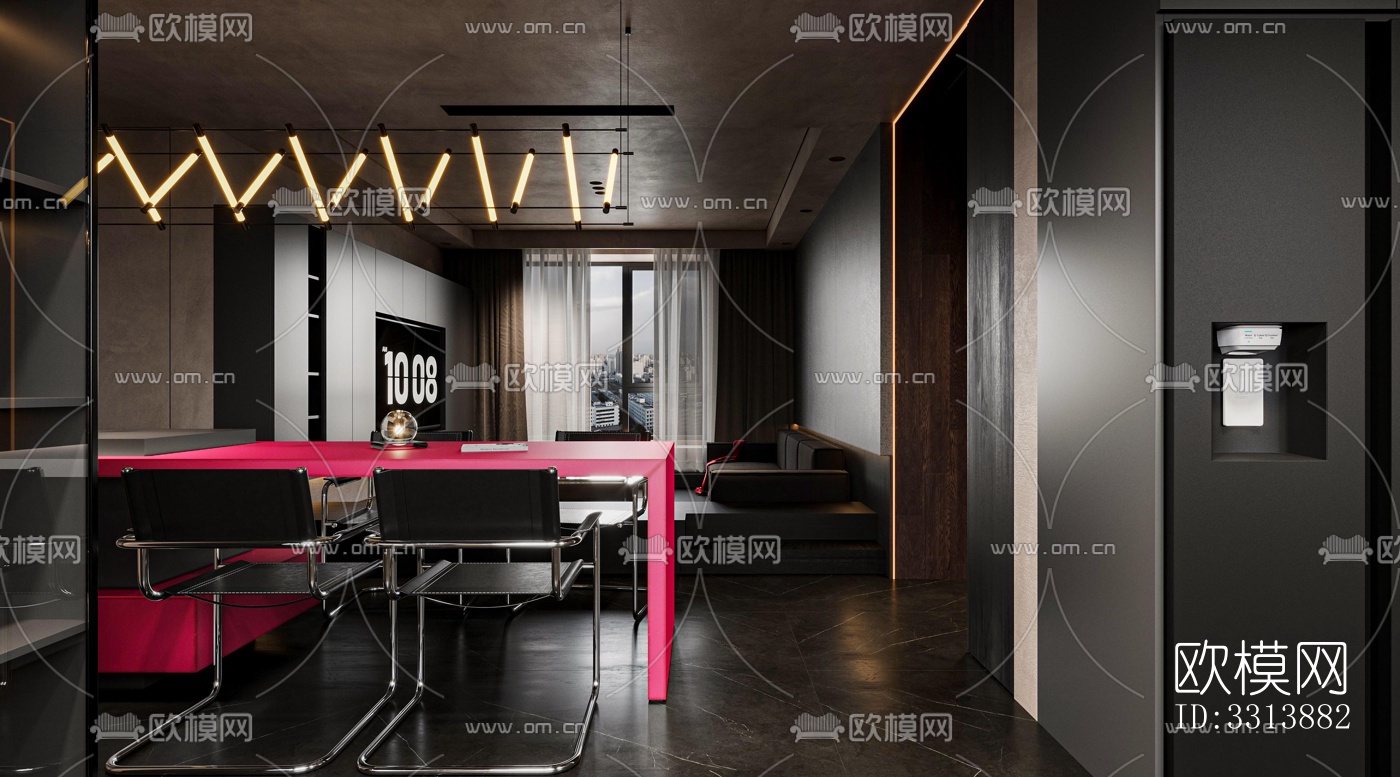 现代客餐厅效果图下载（渲染图1）