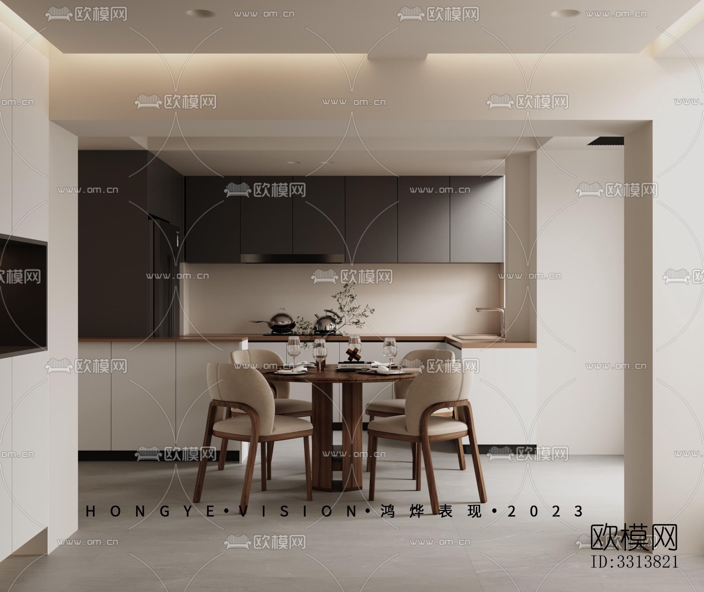 现代客餐厅效果图下载（渲染图8）