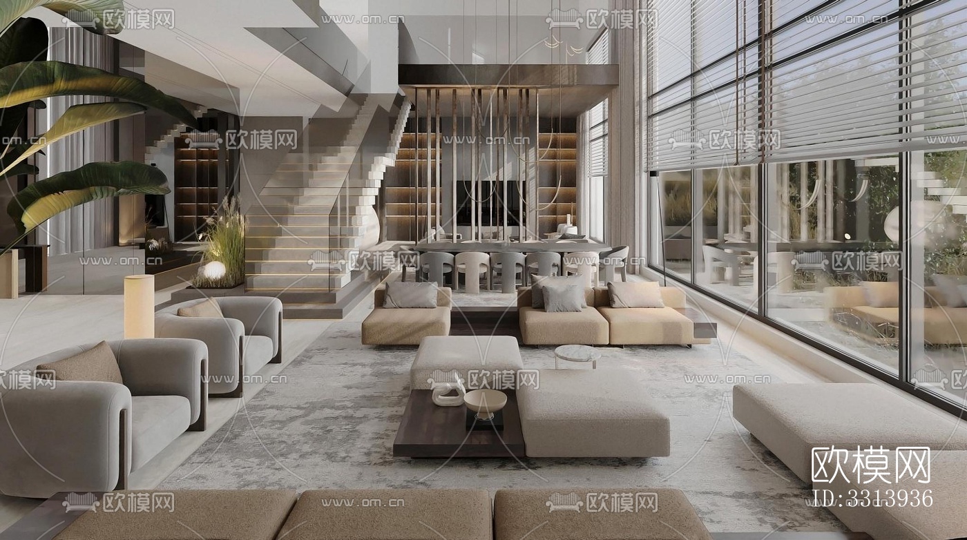 现代客餐厅效果图下载（渲染图1）