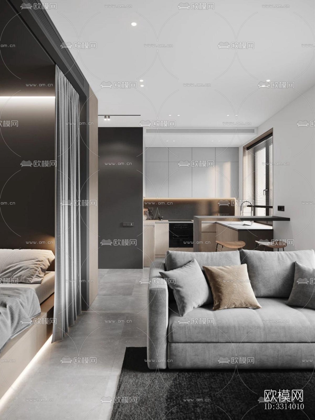 现代客餐厅效果图下载（渲染图1）