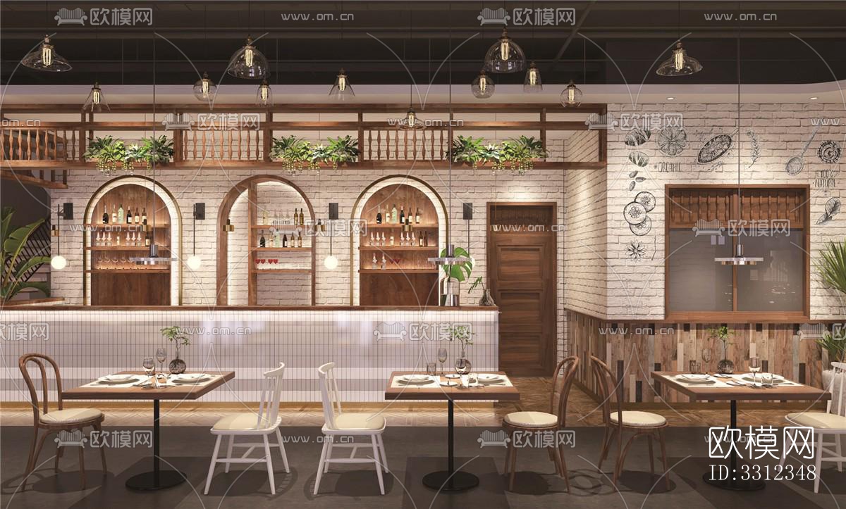 现代西餐厅效果图下载（渲染图4）