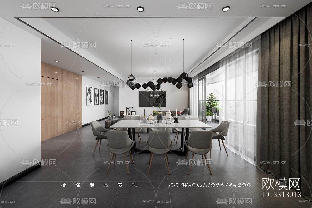 现代客餐厅效果图下载（渲染图5）