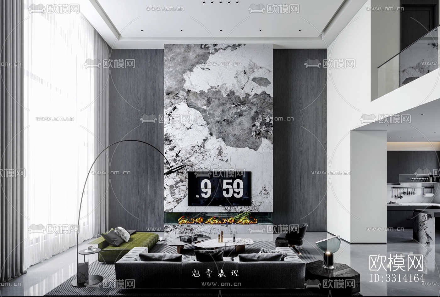 现代客餐厅效果图下载（渲染图1）