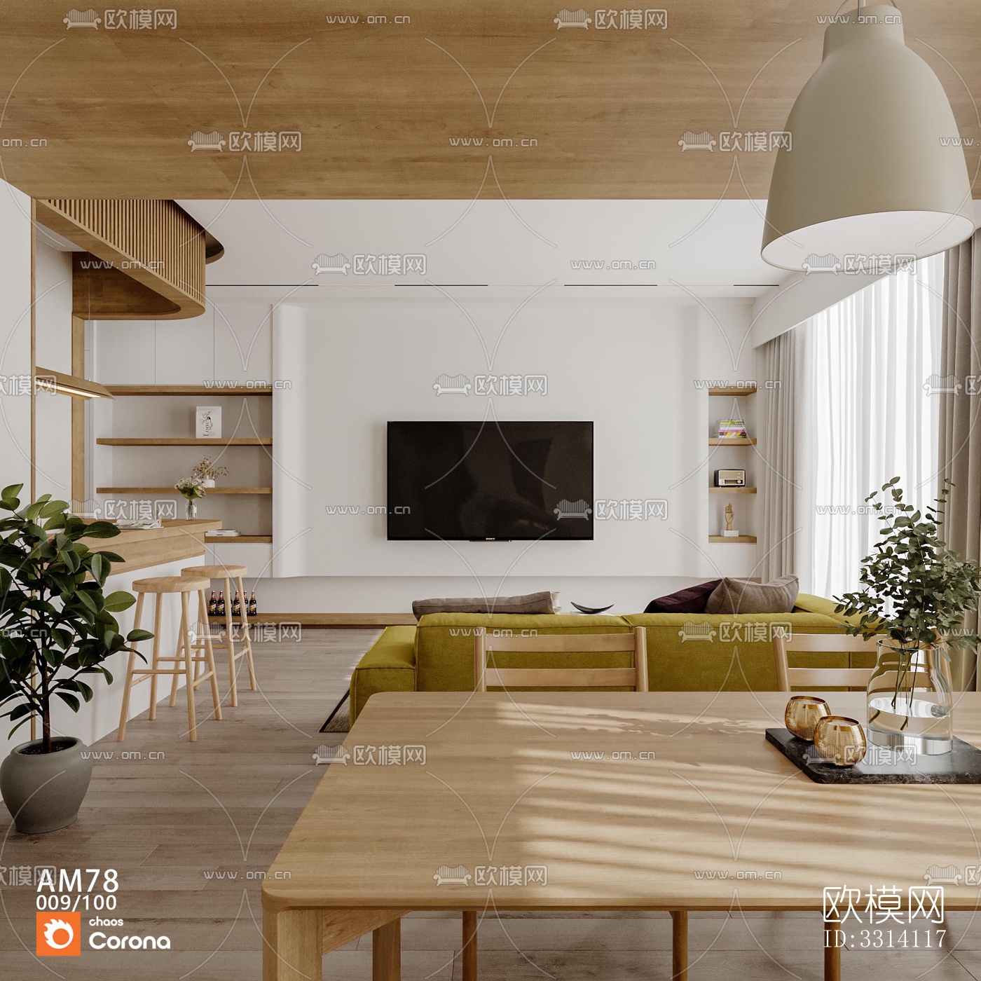 现代客餐厅效果图下载（渲染图5）