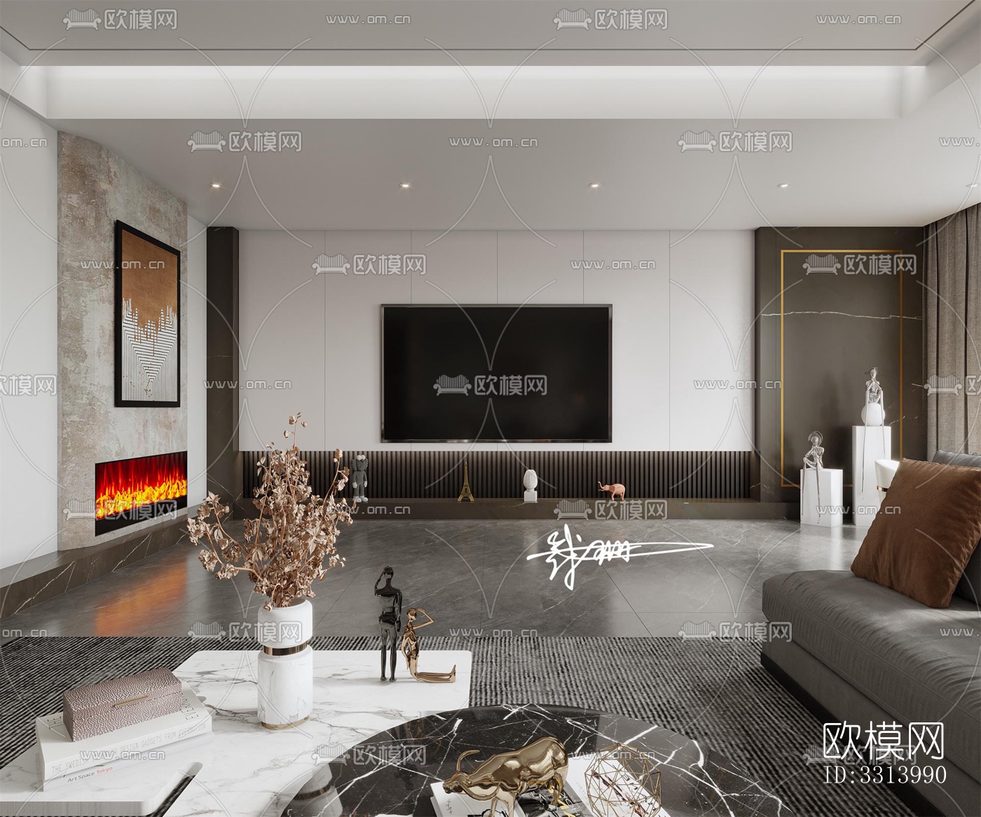 现代客餐厅效果图下载（渲染图3）