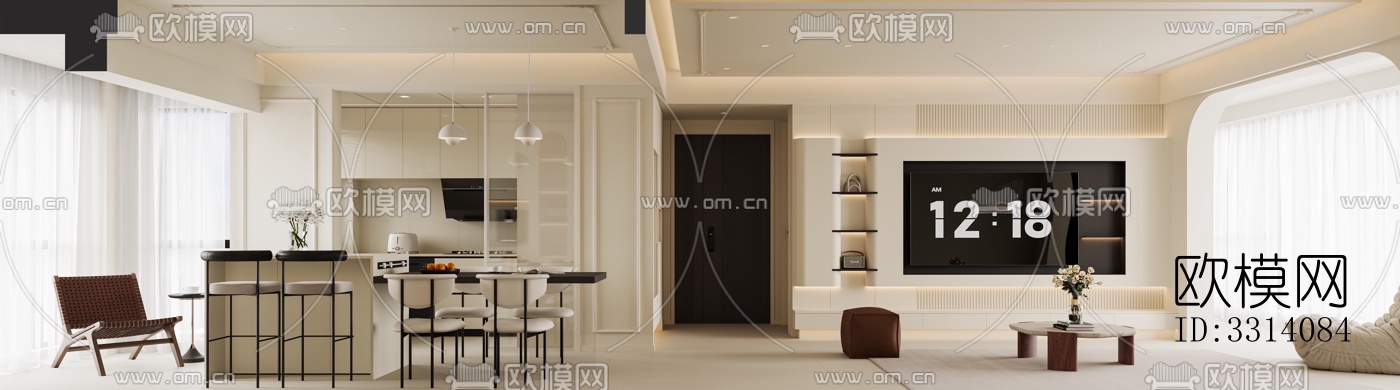 现代客餐厅效果图下载（渲染图3）