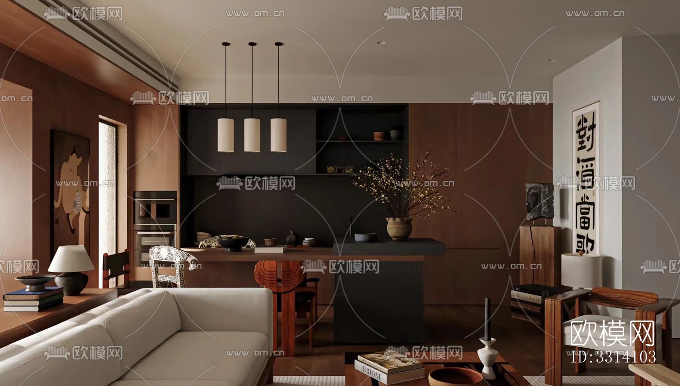 现代客餐厅效果图下载（渲染图13）