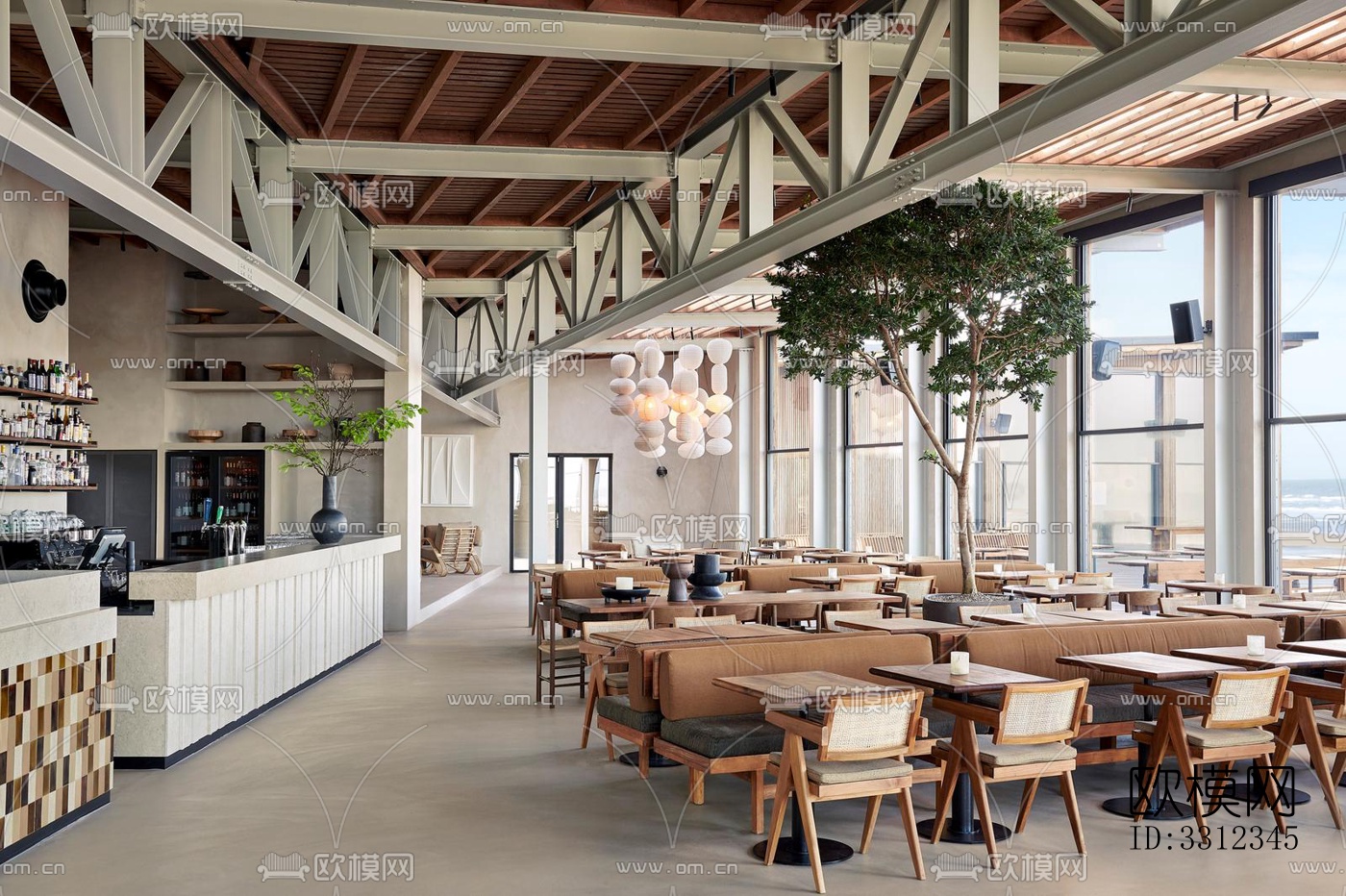 原木风西餐厅效果图下载（渲染图10）