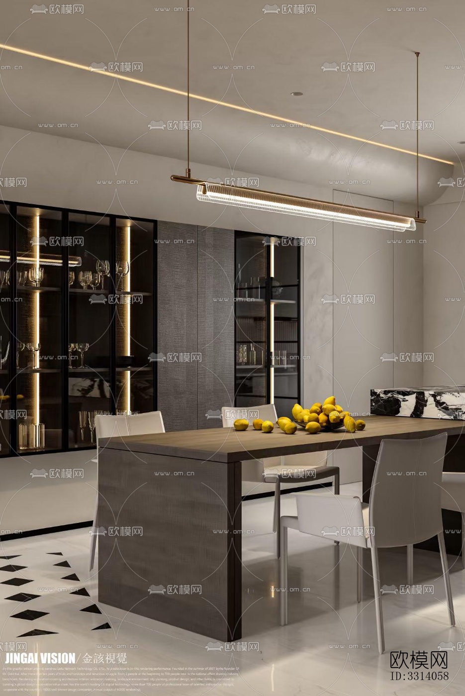 现代客餐厅效果图下载（渲染图4）