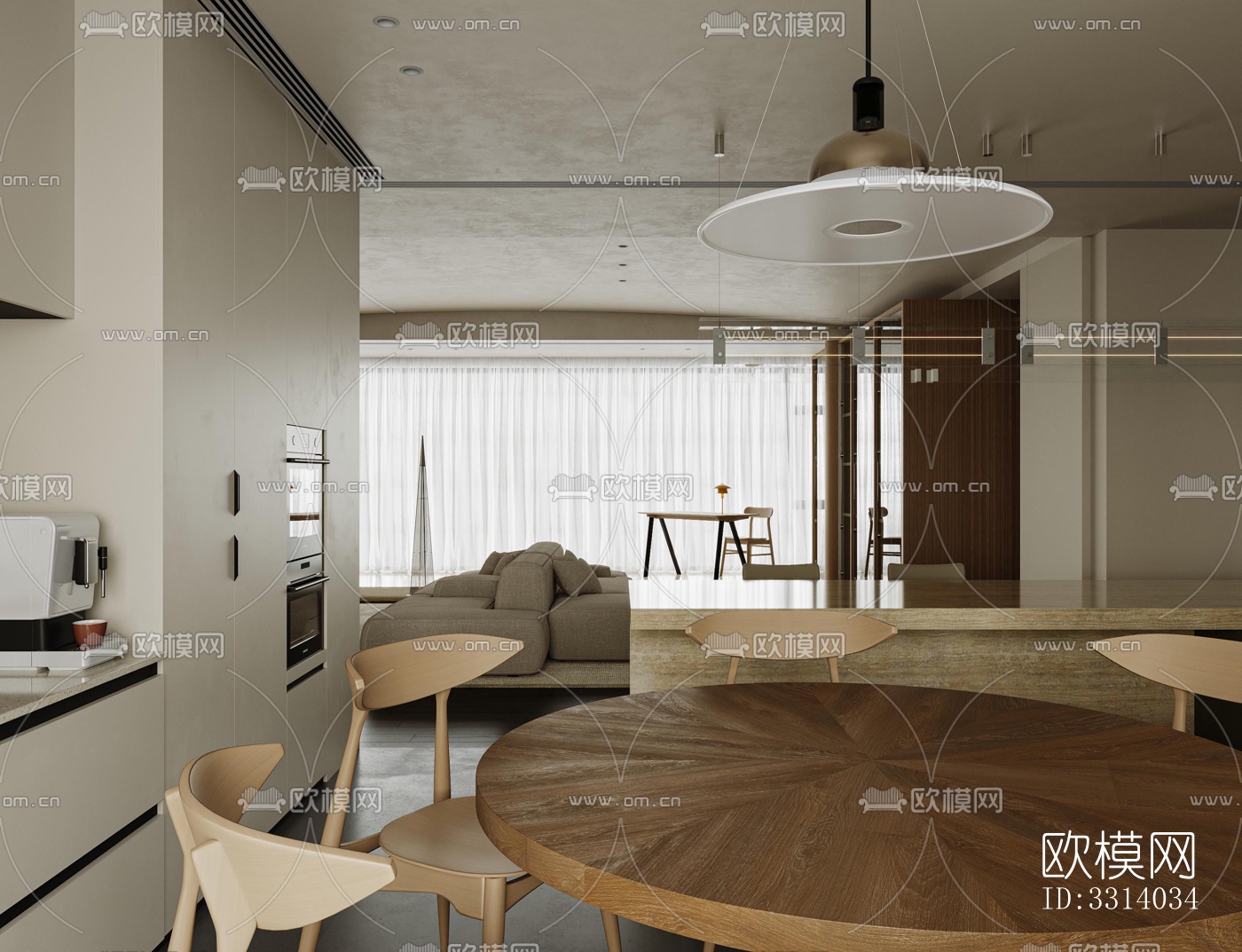 现代客餐厅效果图下载（渲染图9）