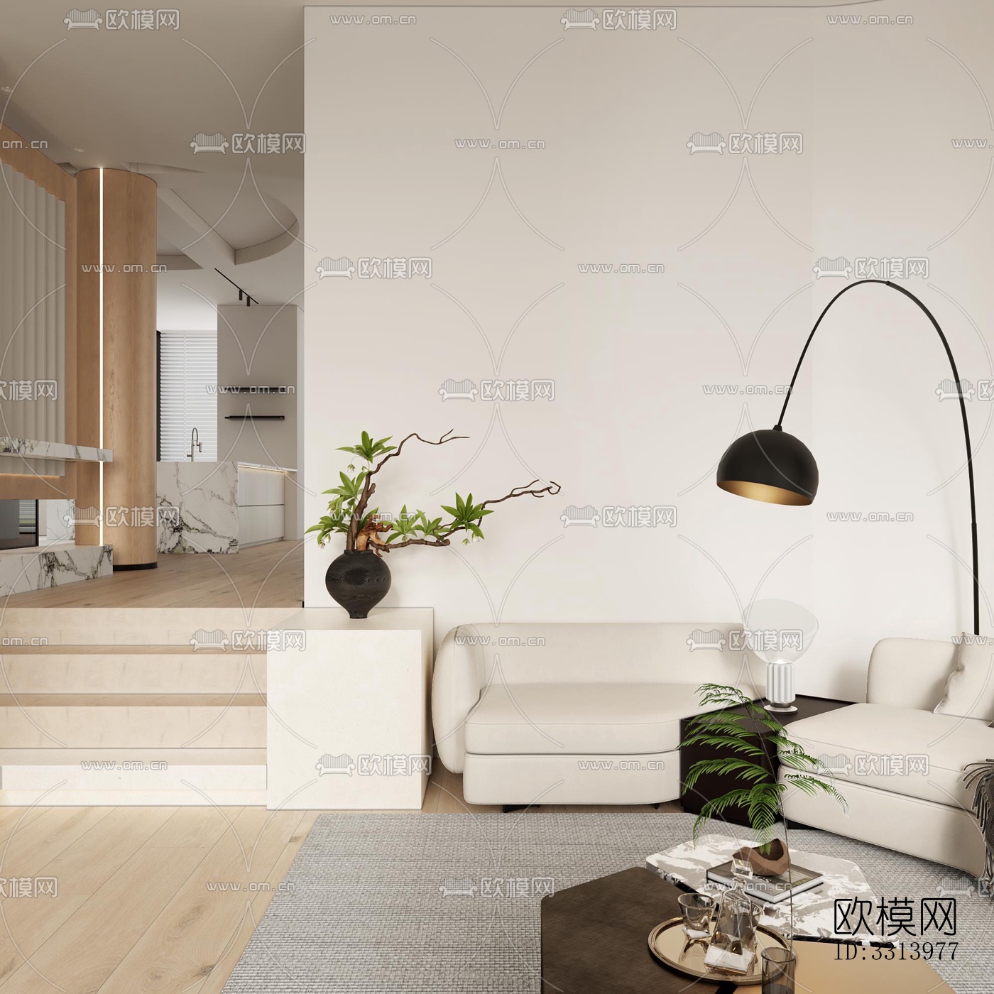 现代客餐厅效果图下载（渲染图1）