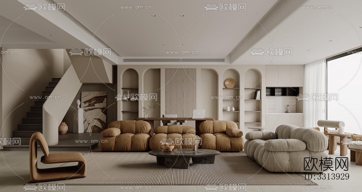 现代客餐厅效果图下载（渲染图6）