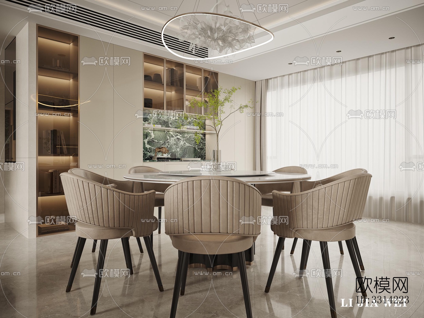 现代客餐厅效果图下载（渲染图1）