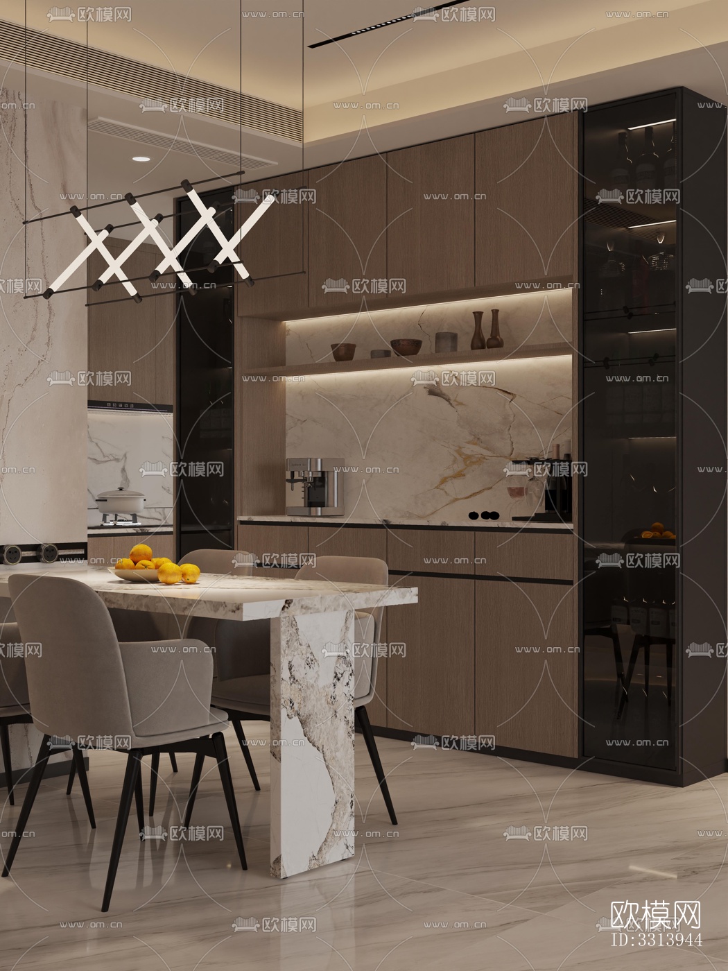 现代客餐厅效果图下载（渲染图4）
