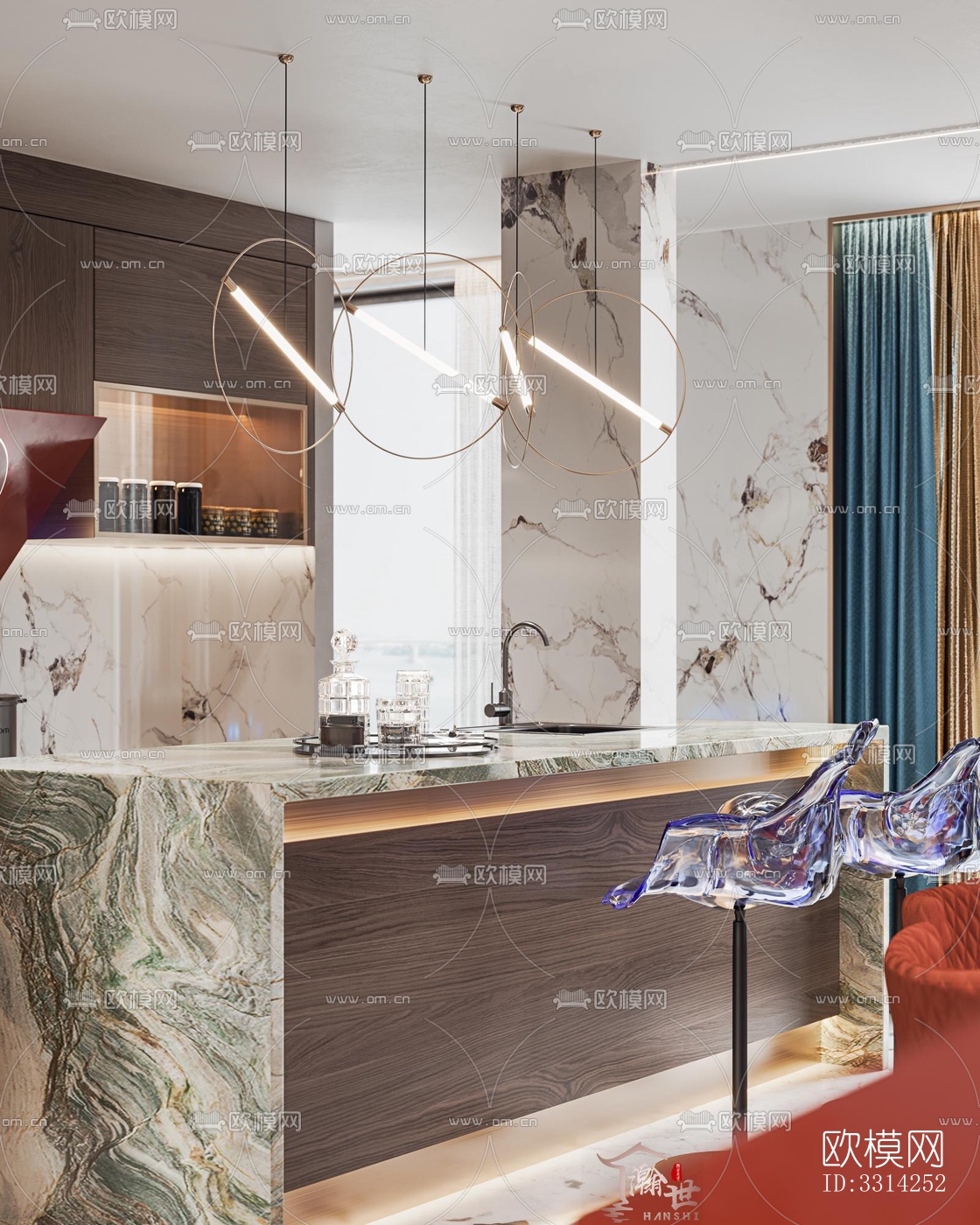 现代客餐厅效果图下载（渲染图3）