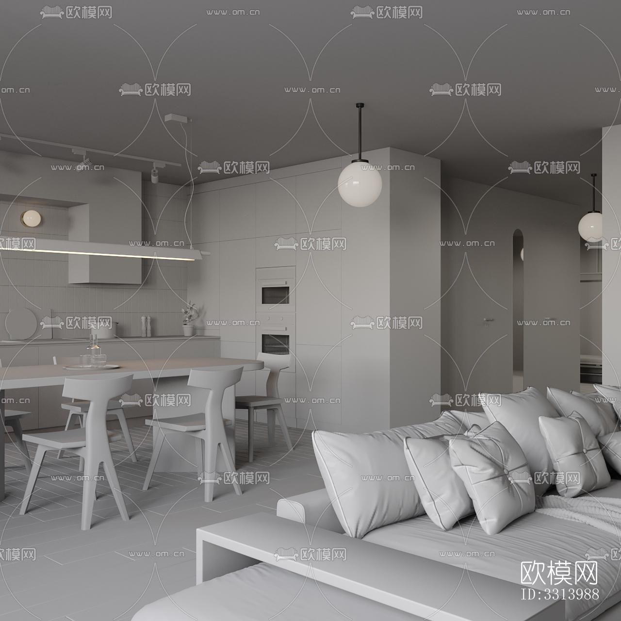 现代客餐厅效果图下载（渲染图4）