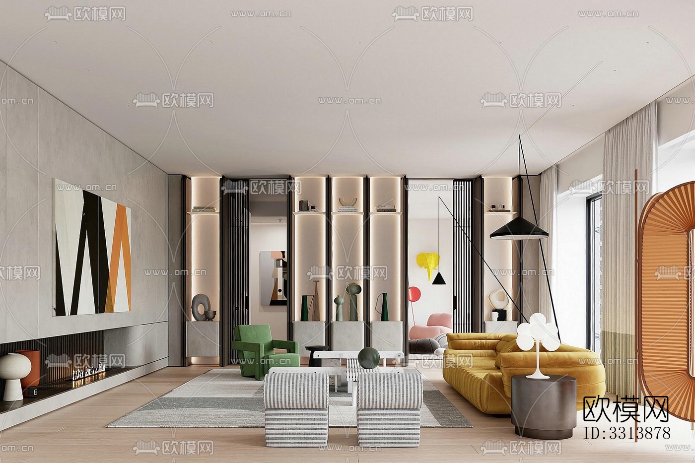 现代客餐厅效果图下载（渲染图2）