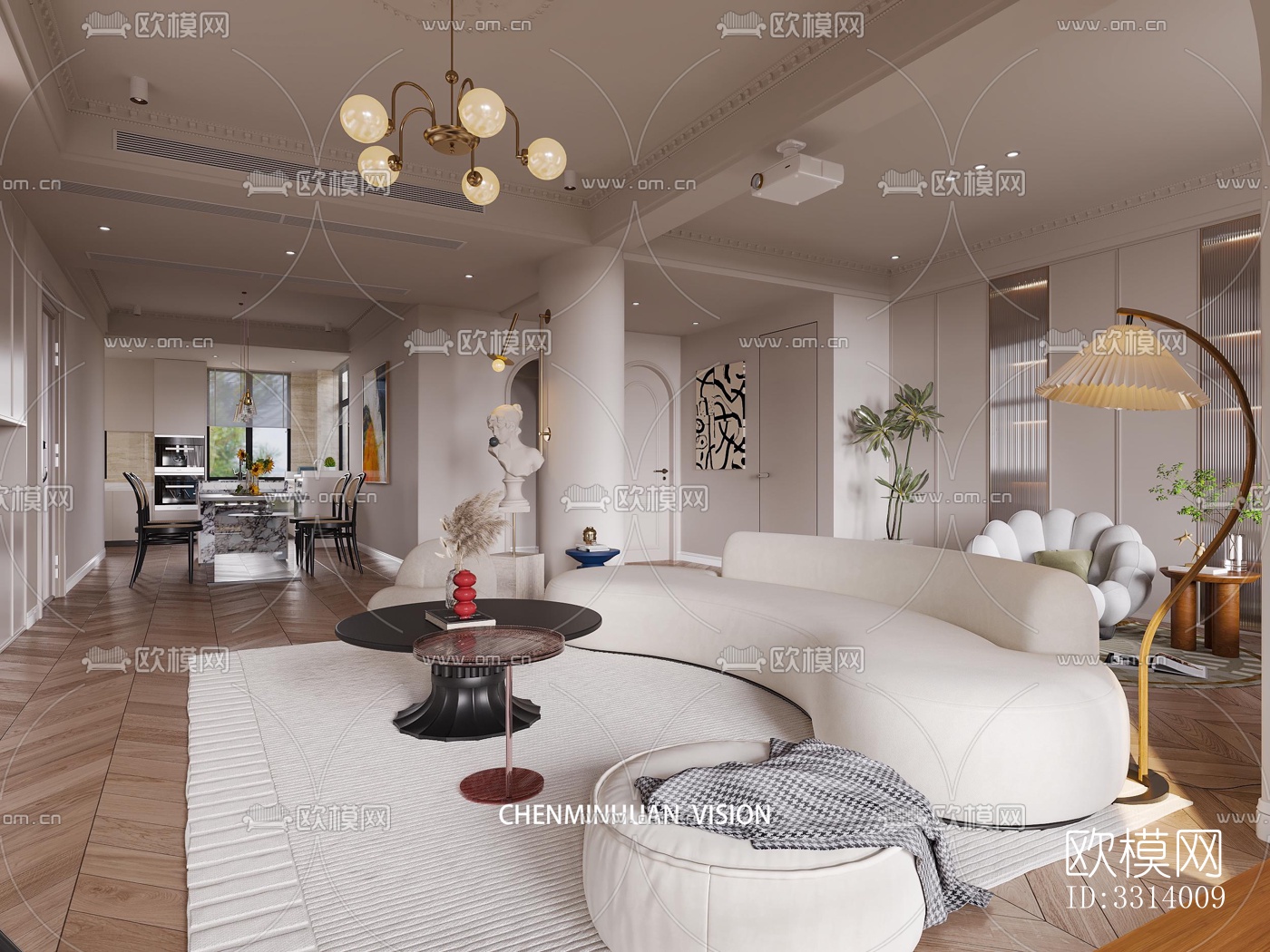 现代客餐厅效果图下载（渲染图5）