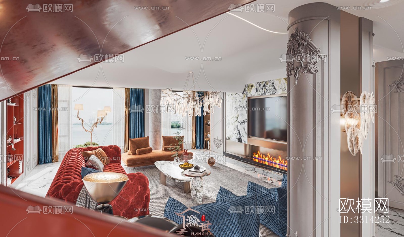 现代客餐厅效果图下载（渲染图7）