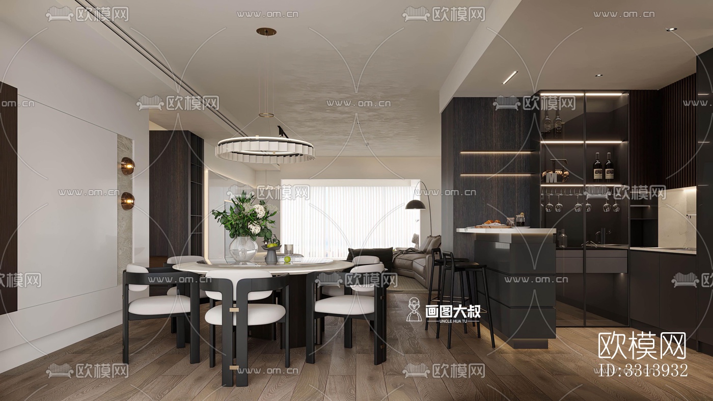 现代客餐厅效果图下载（渲染图4）