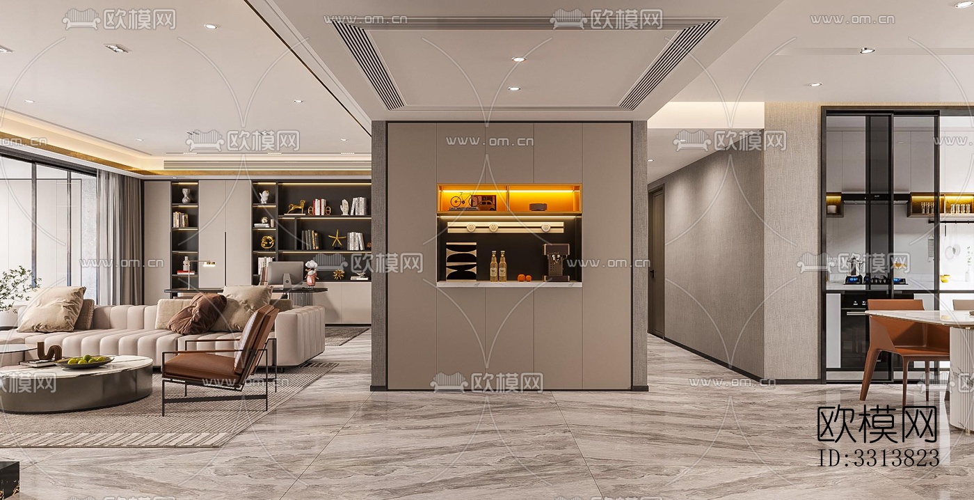 现代客餐厅效果图下载（渲染图4）