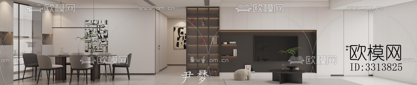 现代客餐厅效果图下载（渲染图1）