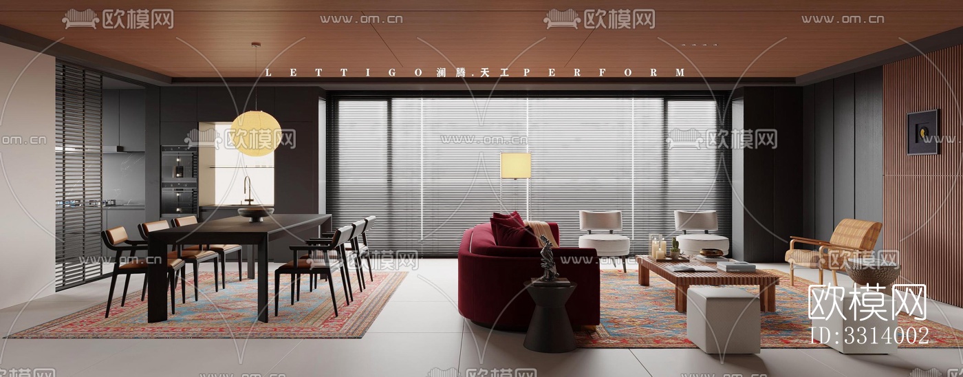 现代客餐厅效果图下载（渲染图6）