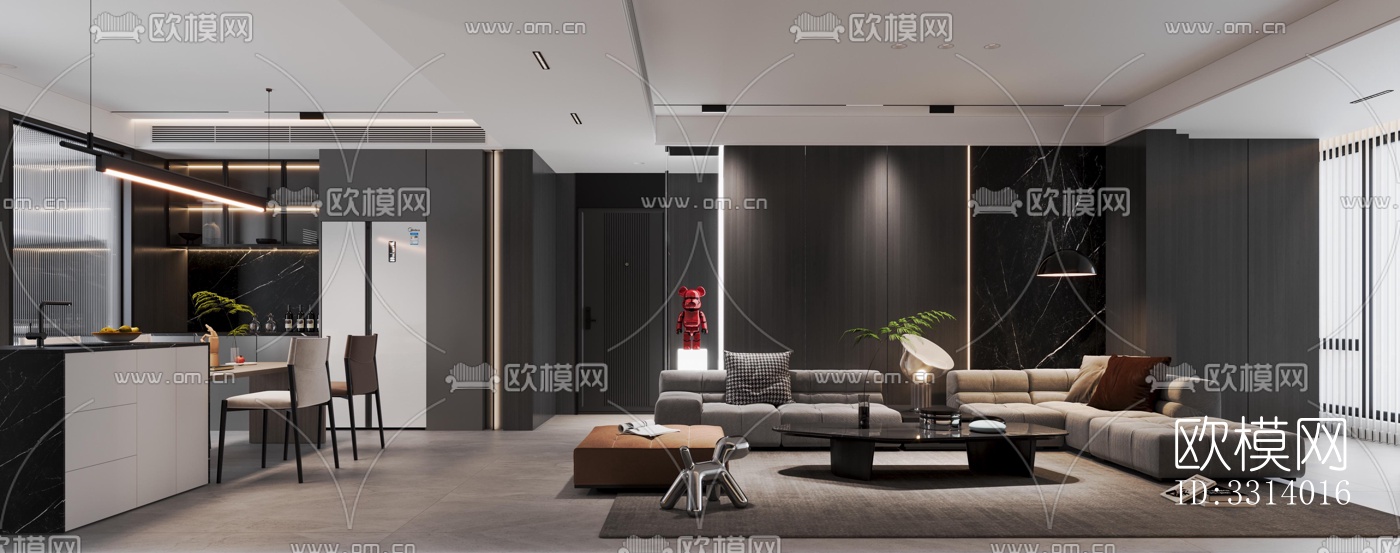 现代客餐厅效果图下载（渲染图1）