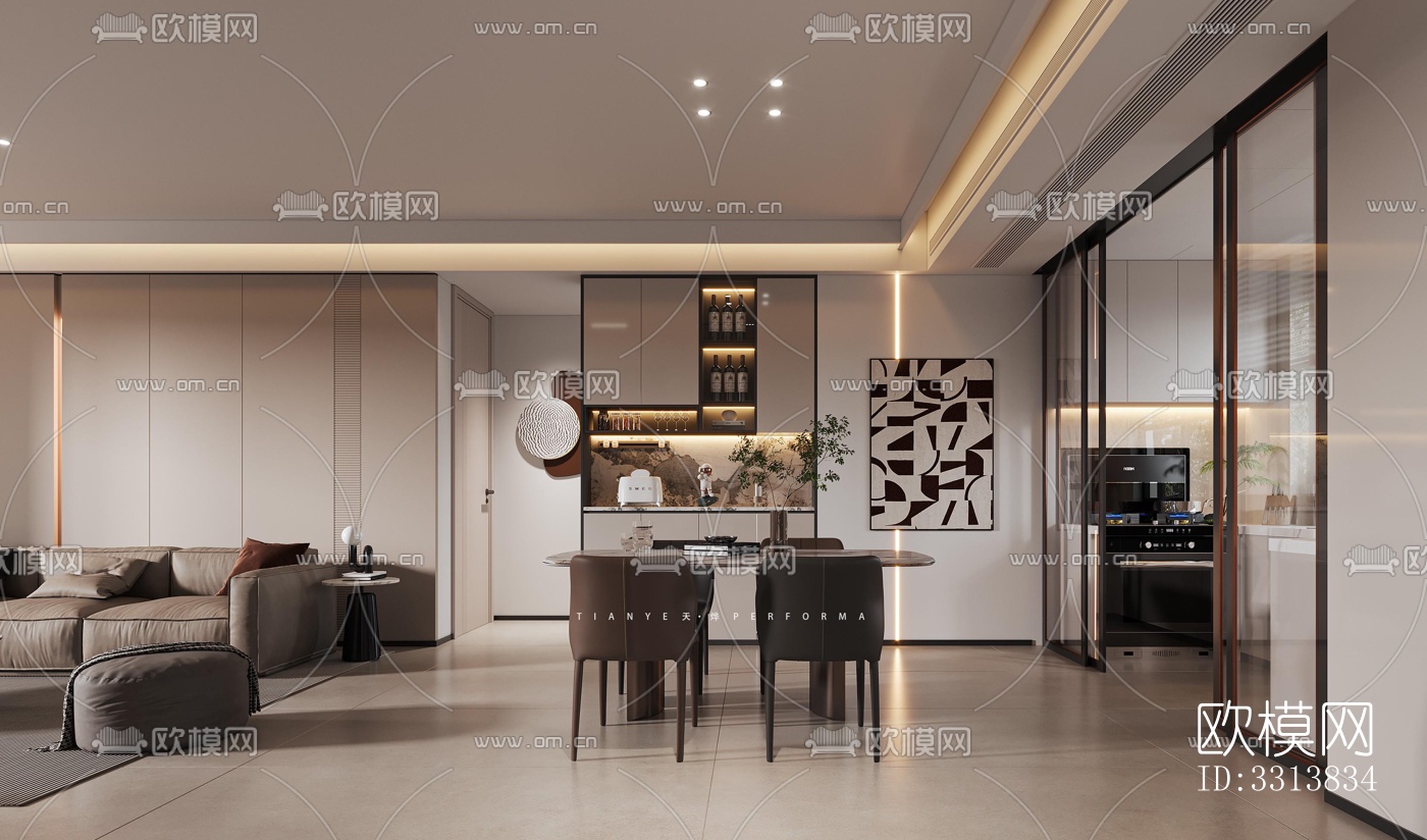 现代客餐厅效果图下载（渲染图5）