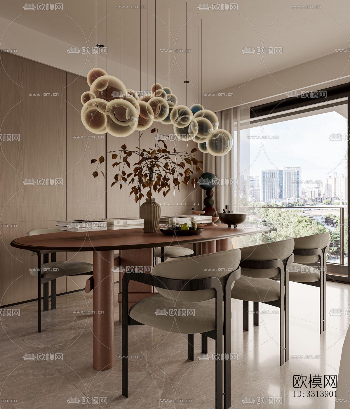 现代客餐厅效果图下载（渲染图7）